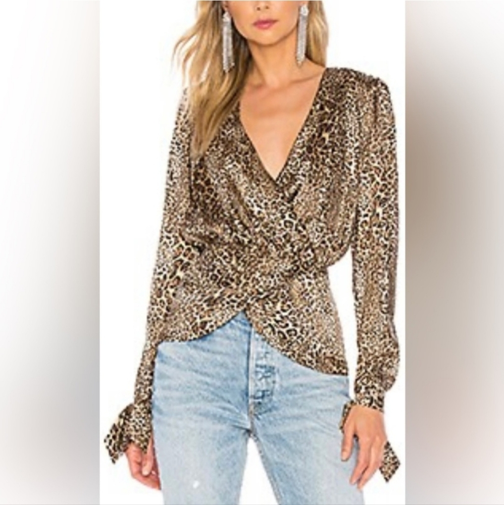 Ronny Kobo Leapard Print Wrap Top